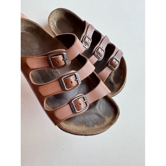 BIRKENSTOCK Florida Habana Brown Leather Triple Strap Slides Sandals, Size 37 - Picture 2 of 16